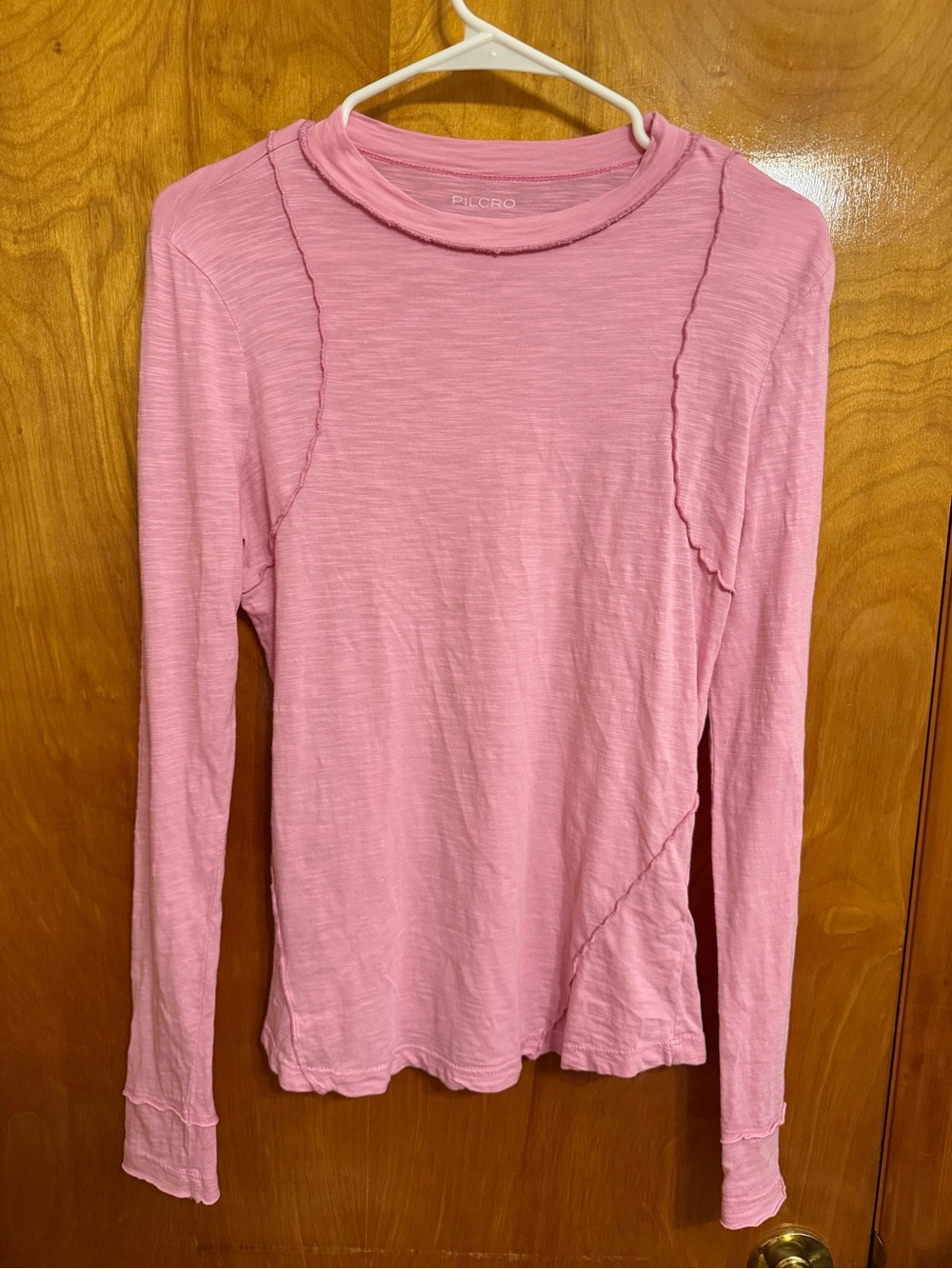 Pilcro Soft Pink Long Sleeve Crewneck Top with Seam Detail